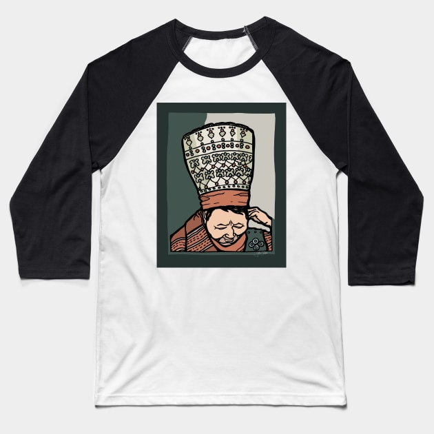 Central Asian Woman Thinking (in hat) Baseball T-Shirt by JSnipe